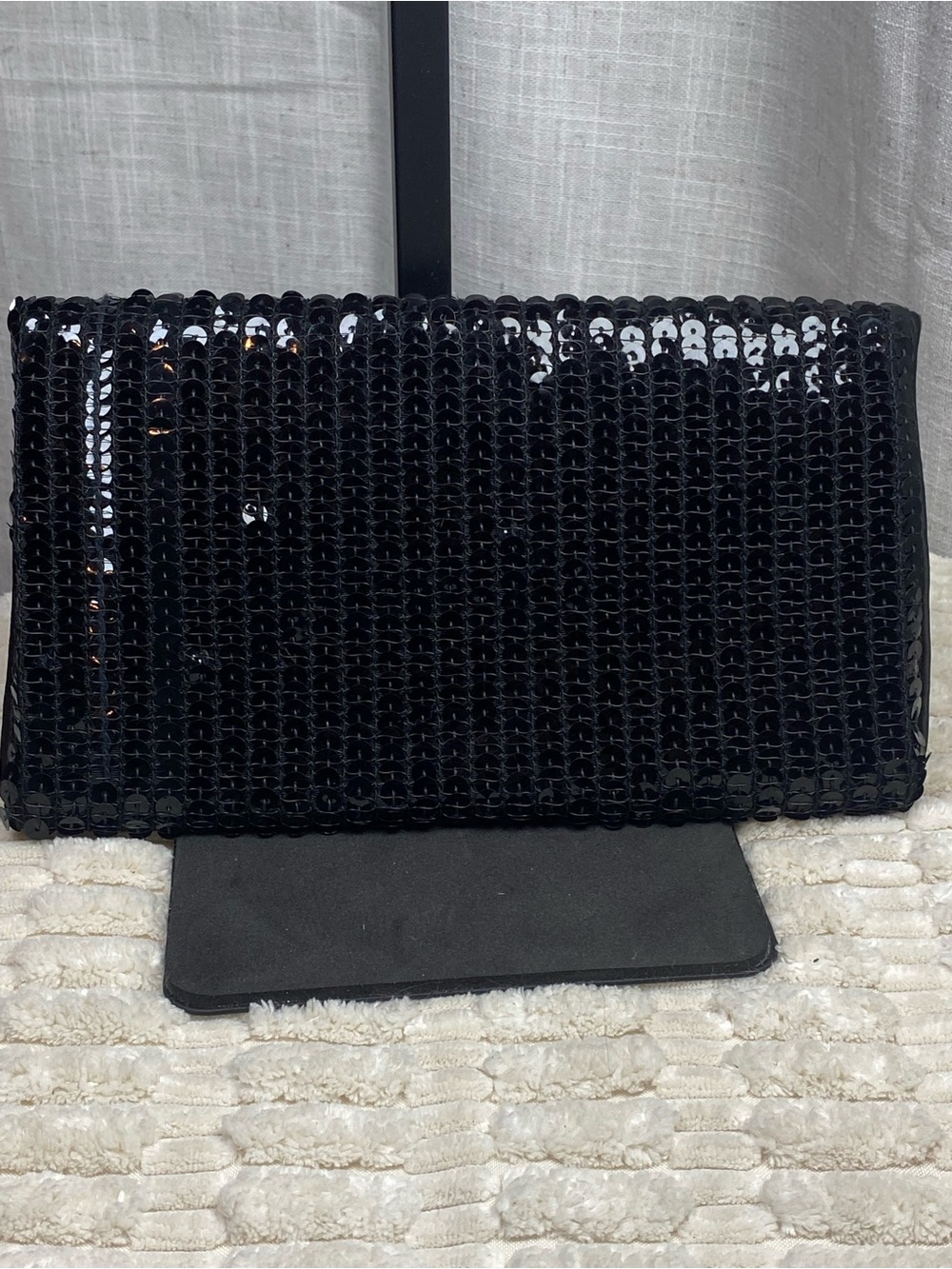 VTG 70’s Norell Black Sequin Clutch Evening Bag Rhinestone Button Closure EUC - Picture 6 of 15